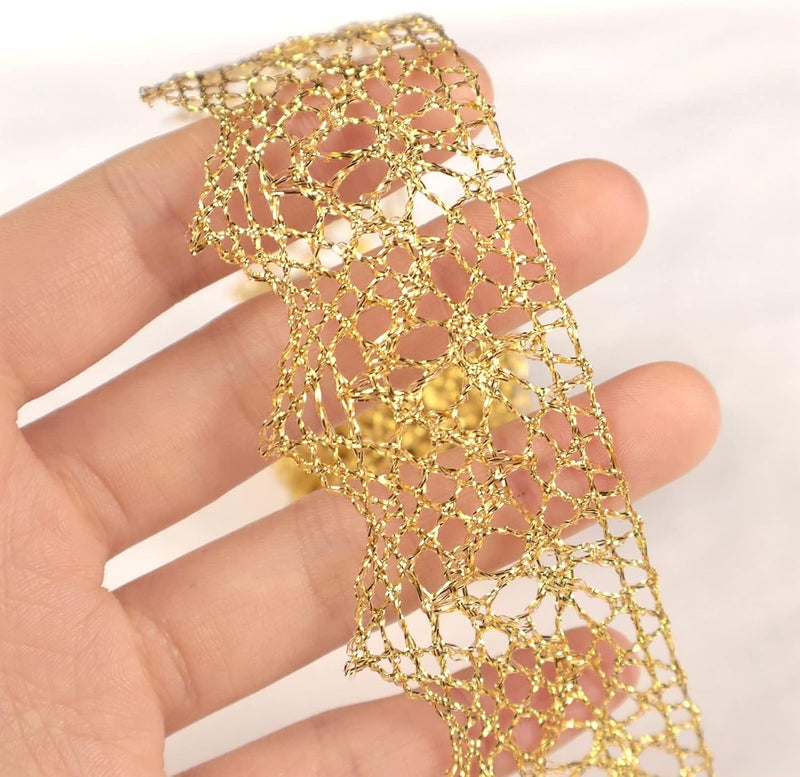 AIETSYEI Gold Lace Trim 10 Yards Vintage Crochet Ribbon Craft Gold Lace for Sewing, Gift Package Wrapping, Bridal Wedding Decoration, Scrapbooking Supplies - Image 3